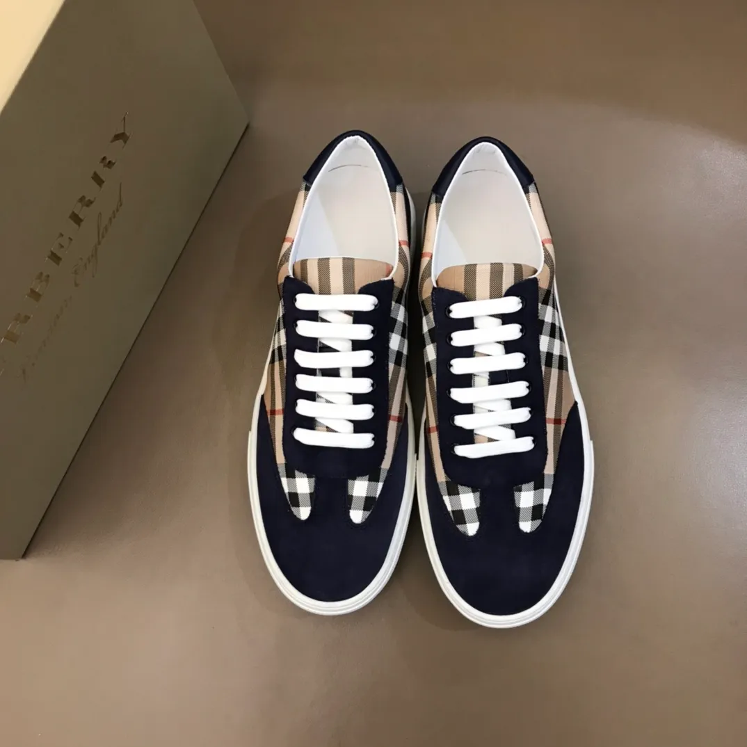 p360 "Burberr*" new men's classic low-top sneakers, reinterpreted with retro plaid cotton and cowhide materials, decorated with a new brand logo. First-layer sheepskin lining, embossed Burberry logo on the heel, original TPU outsole, size 38-44